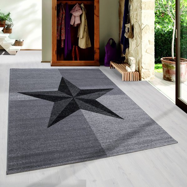 SIMPEX24 Designteppich Sterne Design, Läufer, Höhe: 6 mm, Modern Kurzflor Teppich Wohnzimmer Stern Design Schwarz Pflegeleicht