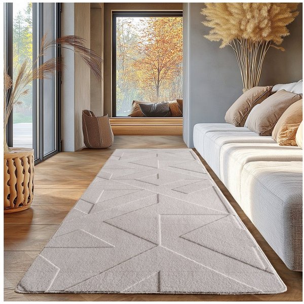 SIMPEX24 Designteppich Unicolor - Einfarbig, Rechteckig, Höhe: 12 mm, Kurzflor Teppich Geometrisch Design Anti-Rutsch Rückseite Waschbar