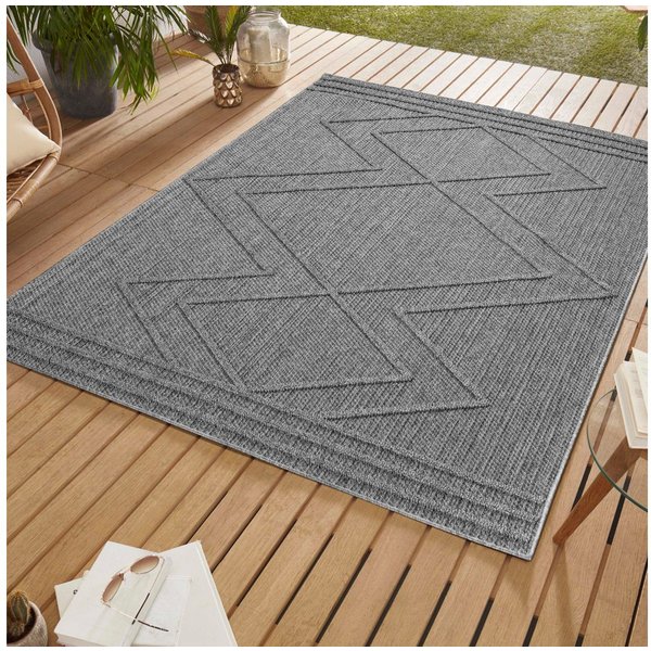SIMPEX24 Outdoorteppich Boho Design, Läufer, Höhe: 8 mm, In& Outdoor Teppich Grau Boho Design für Küchen Balkon Terrasse Garten
