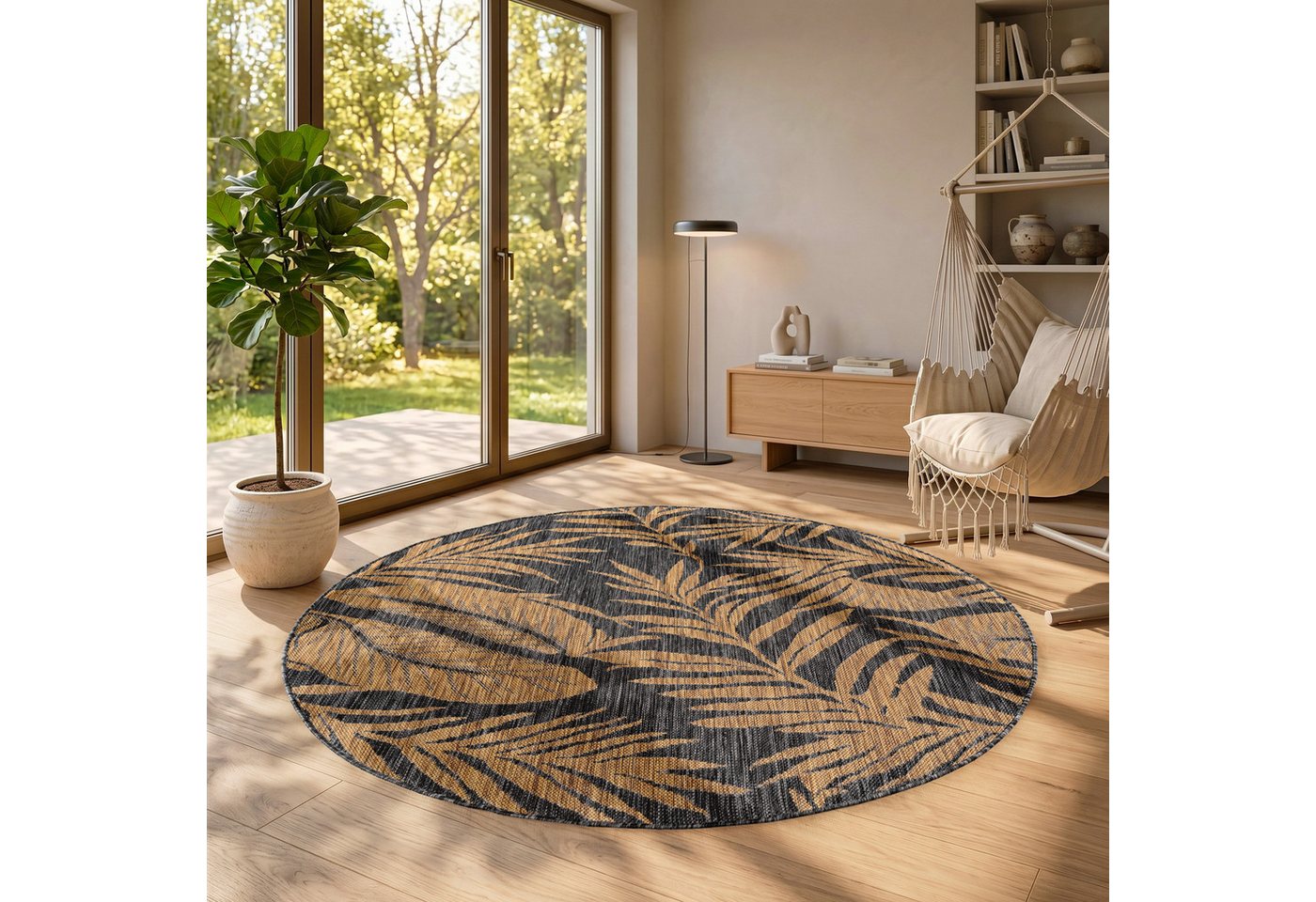 SIMPEX24 Outdoorteppich Botanisch, Rund, Höhe: 3 mm, Teppich Wetterfest Waschbar Balkon, Garten, Terrasse und Küchenteppich – Bild 2 von 5