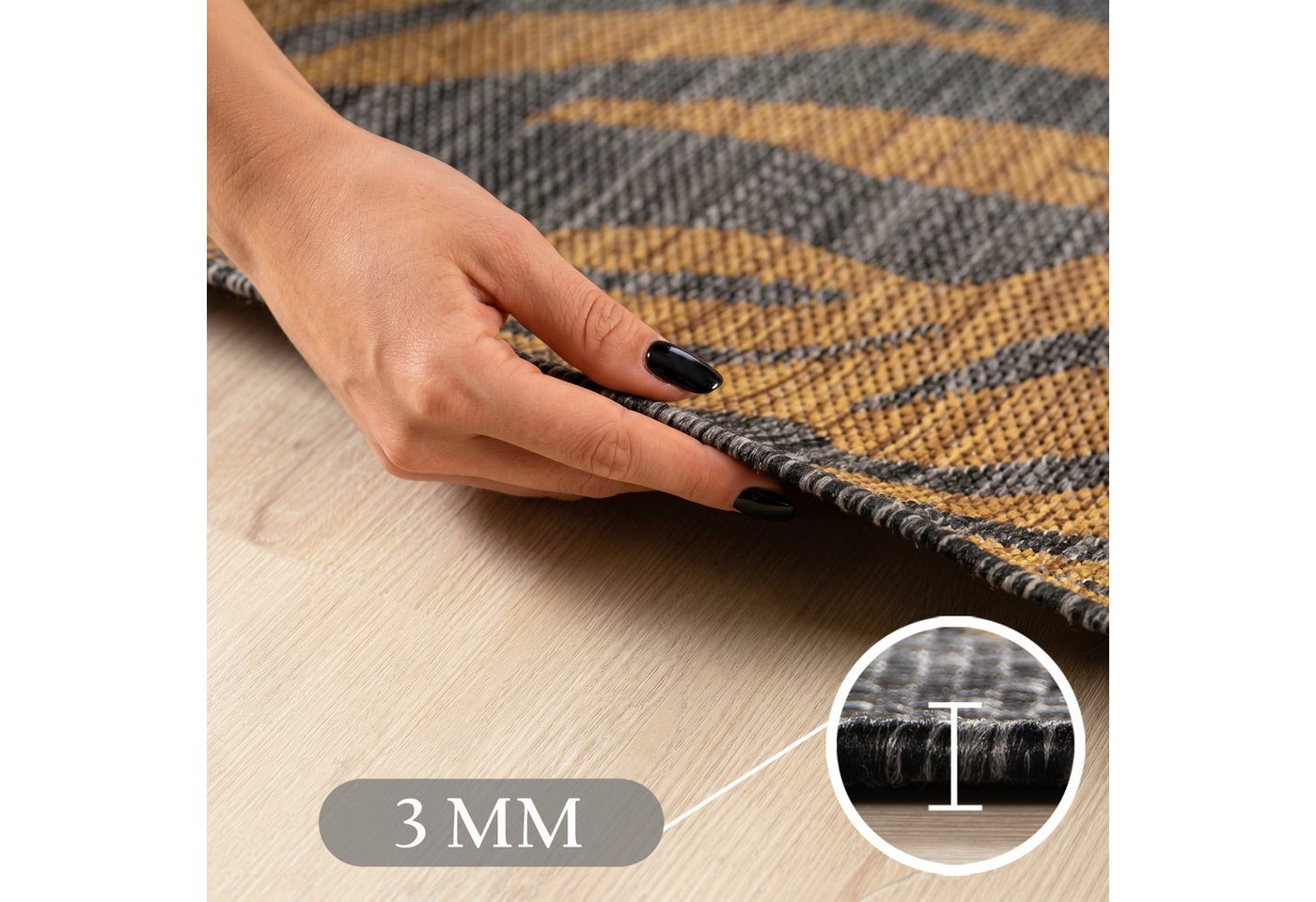 SIMPEX24 Outdoorteppich Botanisch, Rund, Höhe: 3 mm, Teppich Wetterfest Waschbar Balkon, Garten, Terrasse und Küchenteppich – Bild 4 von 5