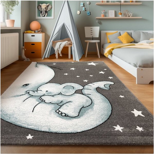 SIMPEX24 Teppich Elefant Design, Läufer, Höhe: 11 mm, Kinderteppich Elefant Design Baby Teppich Kinderzimmer Pflegeleicht