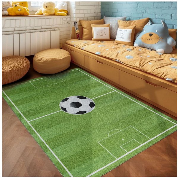 SIMPEX24 Teppich Fußballstadion, Rechteckig, Höhe: 7 mm, Kinderteppich Fußballstadion Teppich Kinderzimmer Rutschfest Waschbar