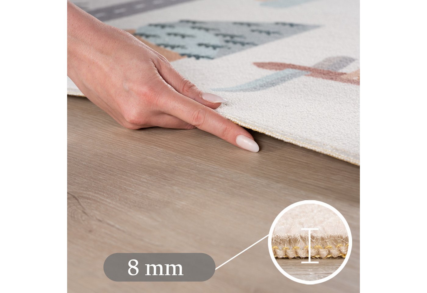 SIMPEX24 Teppich Straßen Spielteppich Kinder, Rund, Höhe: 8 mm, Teppich Kinderzimmer – Bild 3 von 5