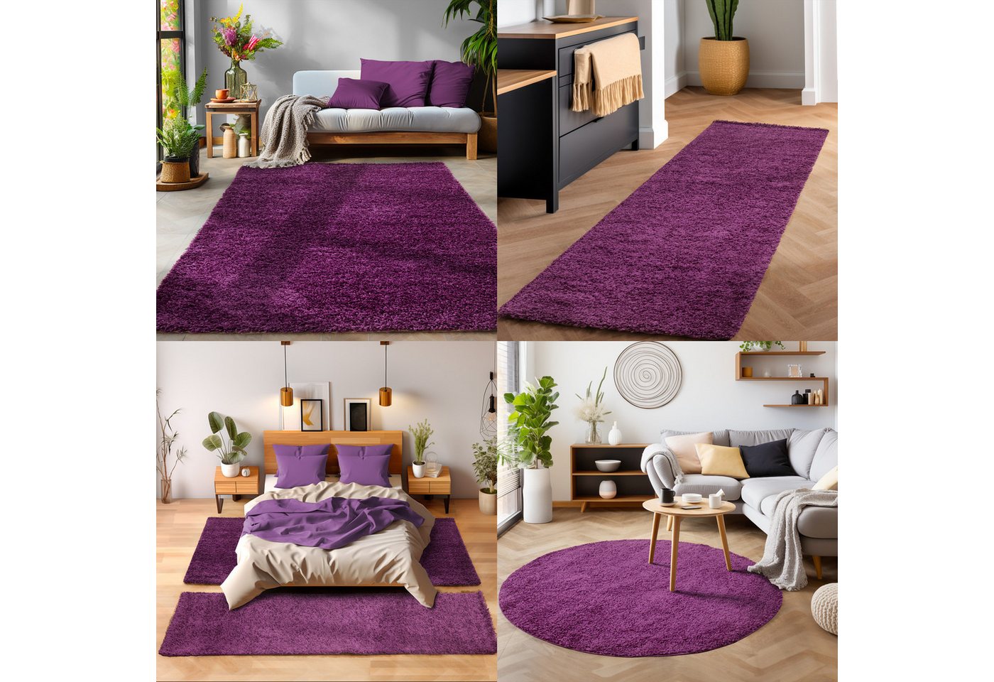 SIMPEX24 Teppich Unicolor - Einfarbig, Läufer, Höhe: 30 mm, Einfarbig Shaggy Teppich Wohnzimmer Langflor Versch. Farben und Größen – Bild 3 von 5