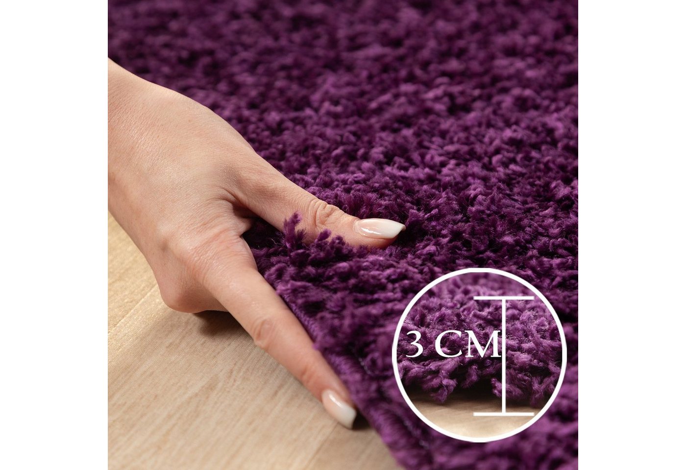 SIMPEX24 Teppich Unicolor - Einfarbig, Läufer, Höhe: 30 mm, Einfarbig Shaggy Teppich Wohnzimmer Langflor Versch. Farben und Größen – Bild 5 von 5