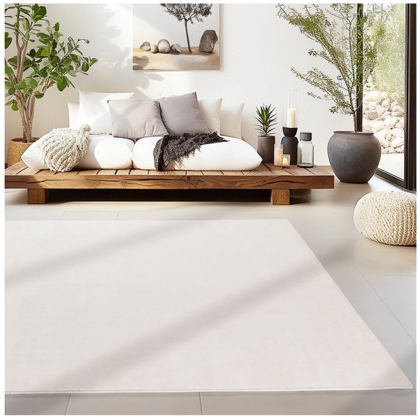 SIMPEX24 Teppich Unicolor - Einfarbig, Läufer, Höhe: 7 mm, Kurzflor Rund Teppich Anti Rutsch Rückseite Waschbar Flauschiger