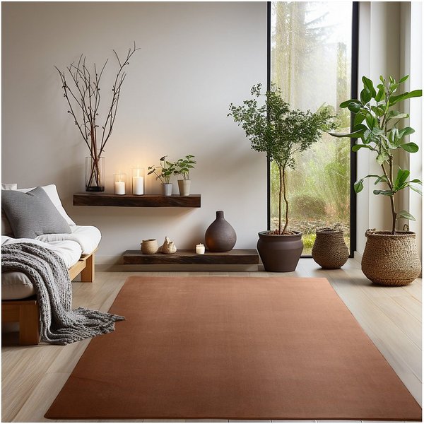 SIMPEX24 Teppich Unicolor - Einfarbig, Läufer, Höhe: 7 mm, Kurzflor Rund Teppich Anti Rutsch Rückseite Waschbar Flauschiger