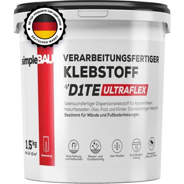 simpleBAU Dichtstoff Klebstoff D1TE ULTRAFLEX 1,5kg – Gebrauchsfertiger Fliesenkleber