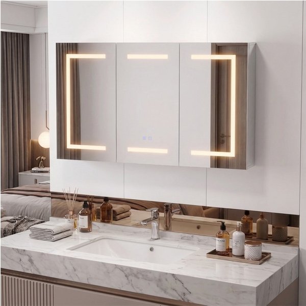 Simurq Badezimmerspiegelschrank Spiegelschrank mit LED-Beleuchtung 100x60cm,Spiegelschrank mit Touch (1-St)