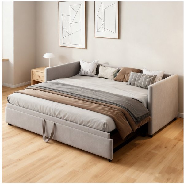 Simurq Daybett Schlafsofa 90/180x200cm, Ausziehbett, Tagesbett, Mit Unterbett, Lattenrost, Samt, Gästebett, Platzsparend