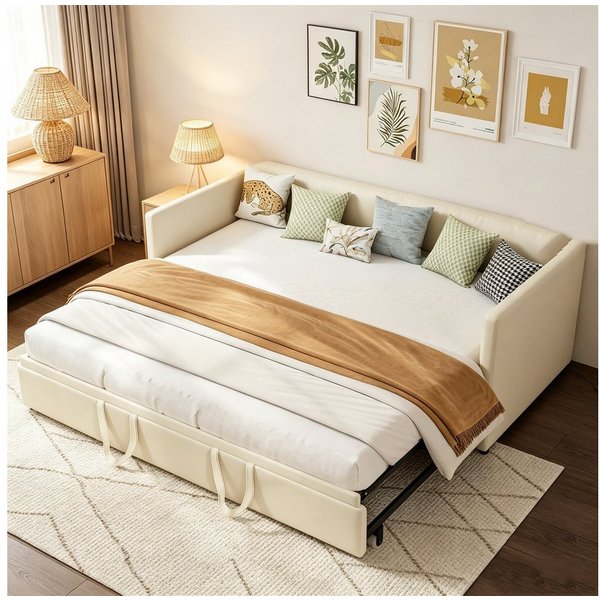 Simurq Daybett Schlafsofa 90/180x200cm, Ausziehbett, Tagesbett, Mit Unterbett, Lattenrost, Samt, Gästebett, Platzsparend