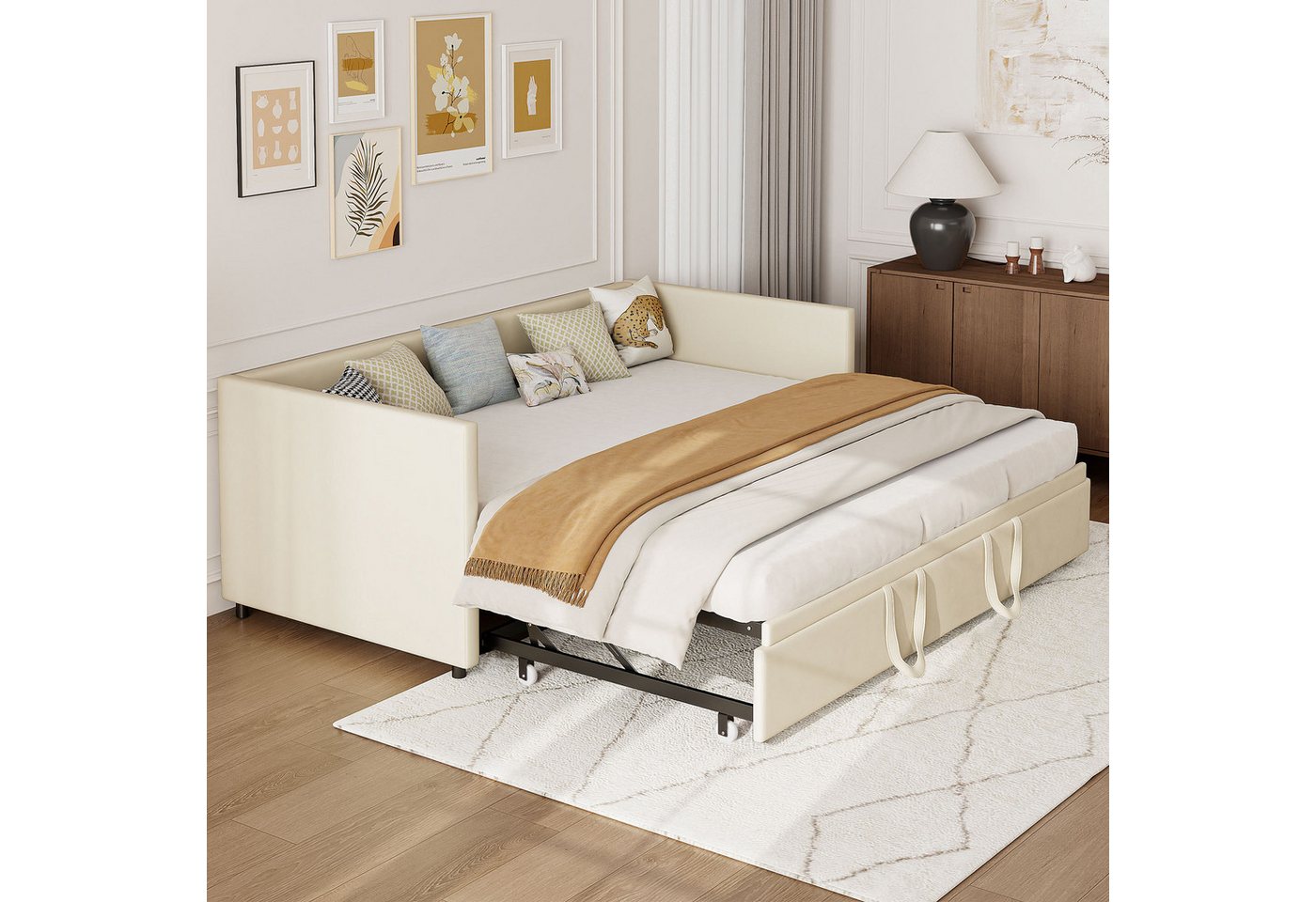 Simurq Daybett Schlafsofa 90/180x200cm, Ausziehbett, Tagesbett, Mit Unterbett, Lattenrost, Samt, Gästebett, Platzsparend – Bild 4 von 5