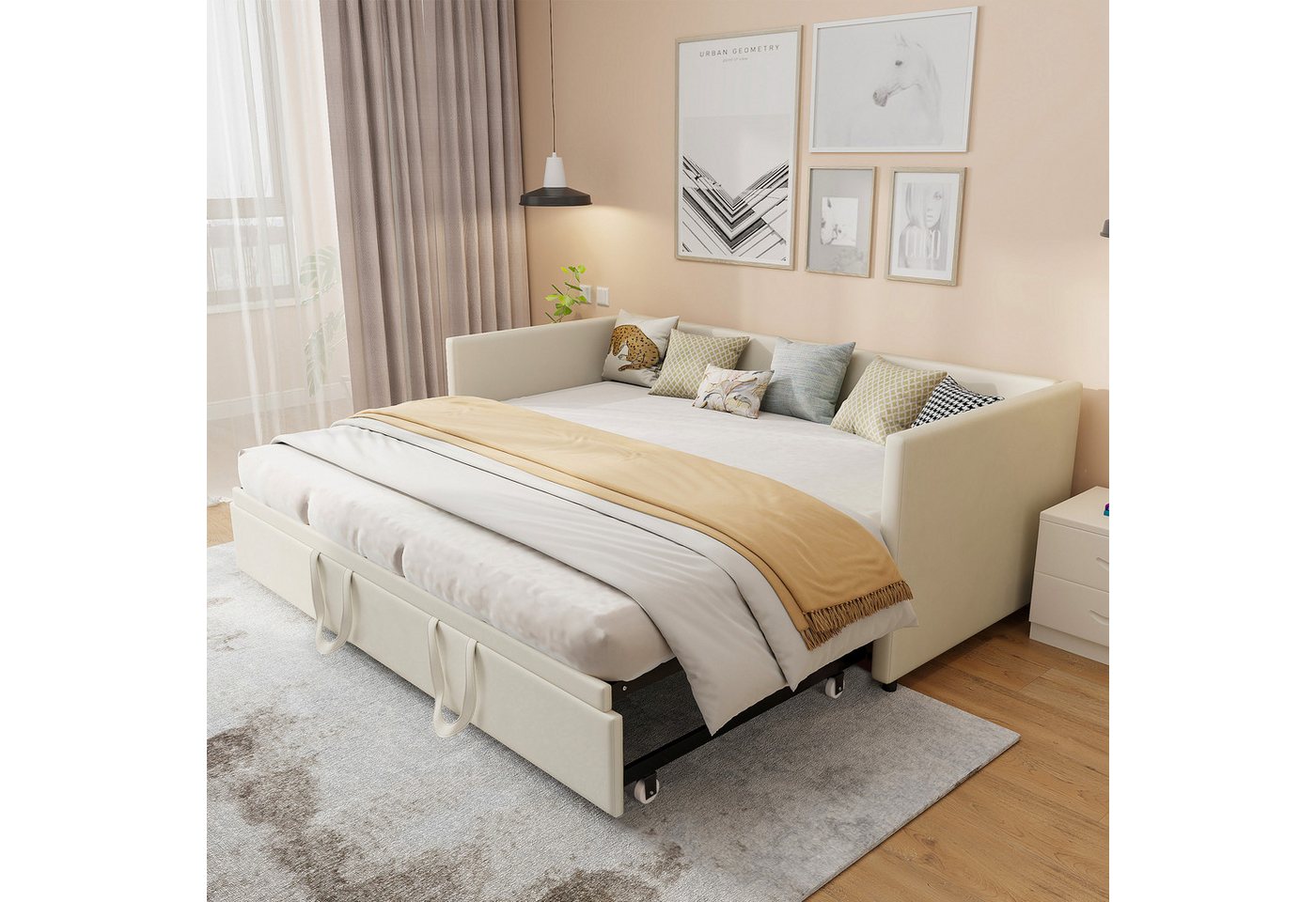Simurq Daybett Schlafsofa 90/180x200cm, Ausziehbett, Tagesbett, Mit Unterbett, Lattenrost, Samt, Gästebett, Platzsparend – Bild 5 von 5