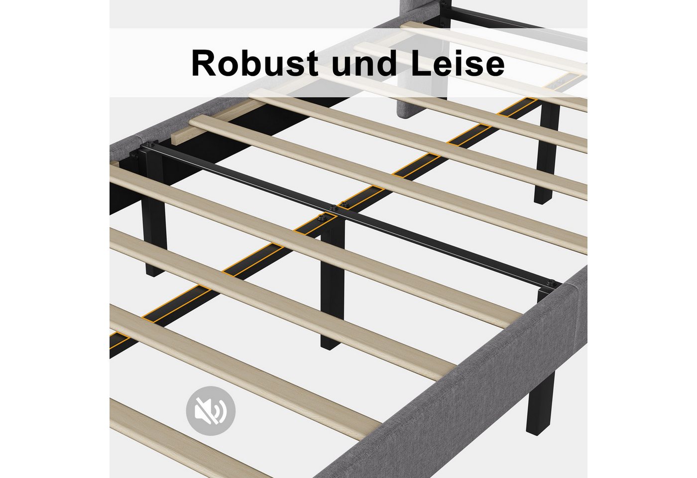Simurq Einzelbett Bettgestell 90x200 cm Einzelbett Lattenrost gepolst. Kopfteil Leinen – Bild 5 von 5