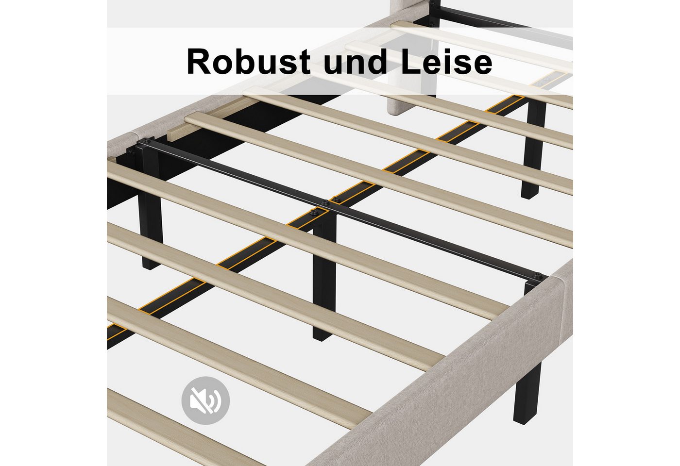 Simurq Einzelbett Bettgestell 90x200 cm Einzelbett Lattenrost gepolst. Kopfteil Leinen – Bild 4 von 5
