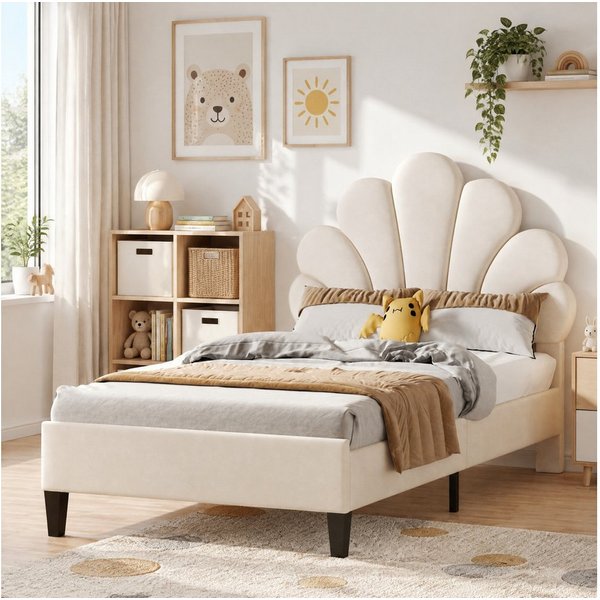 Simurq Einzelbett Kinder-Einzelbett 90x200 cm, Mädchenbett, Polsterbett Bettgestell