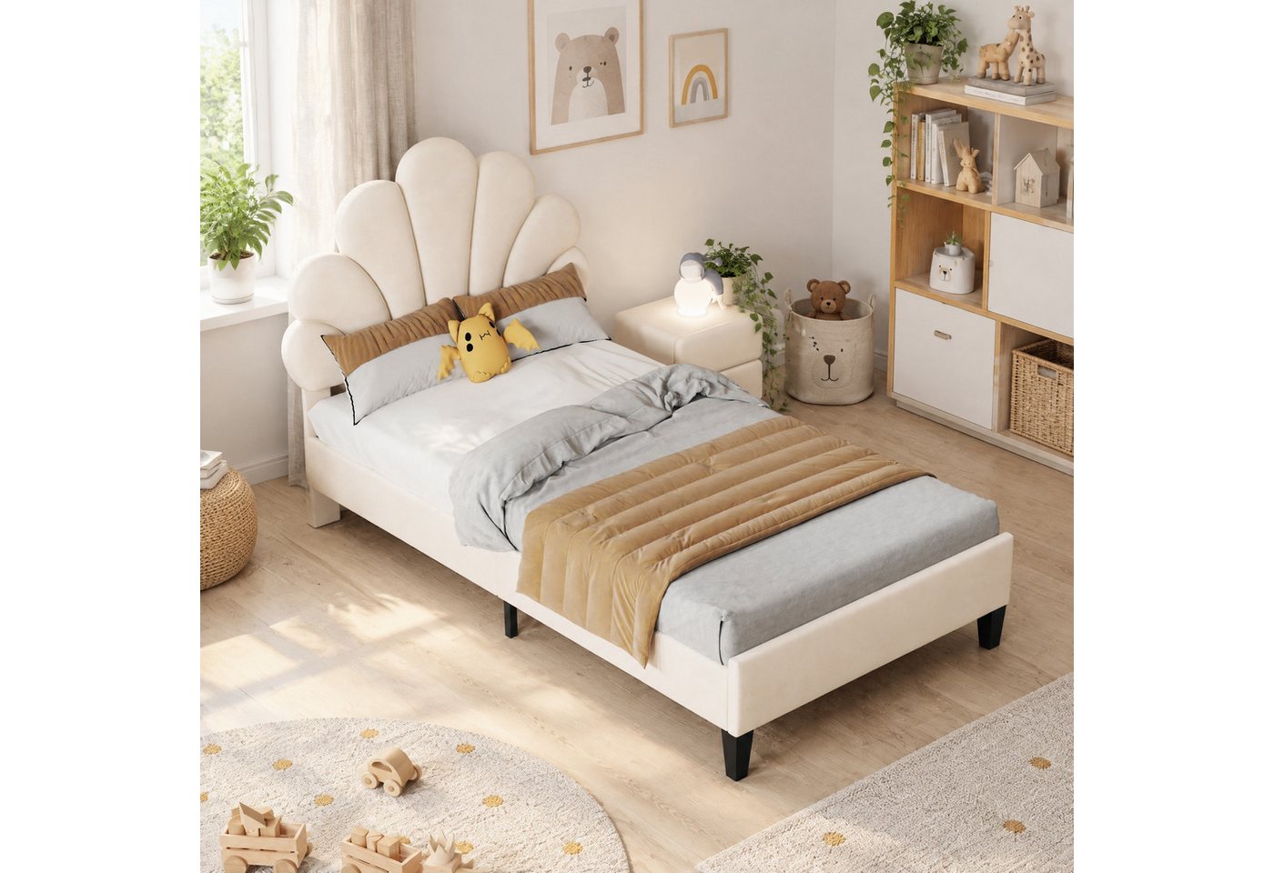 Simurq Einzelbett Kinder-Einzelbett 90x200 cm, Mädchenbett, Polsterbett Bettgestell – Bild 2 von 5