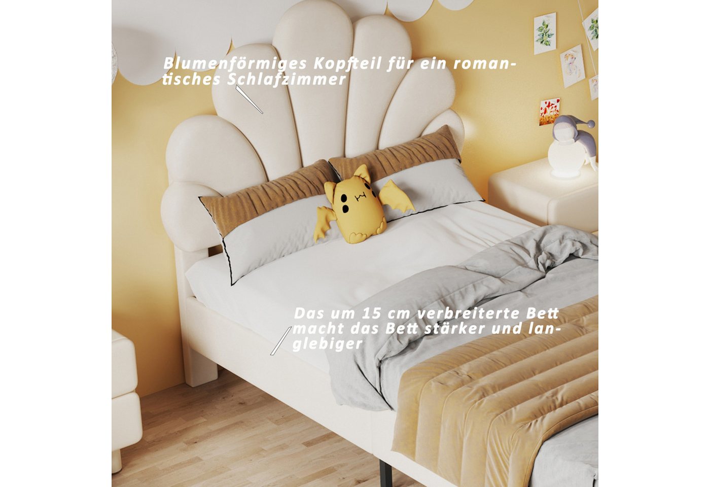 Simurq Einzelbett Kinder-Einzelbett 90x200 cm, Mädchenbett, Polsterbett Bettgestell – Bild 3 von 5