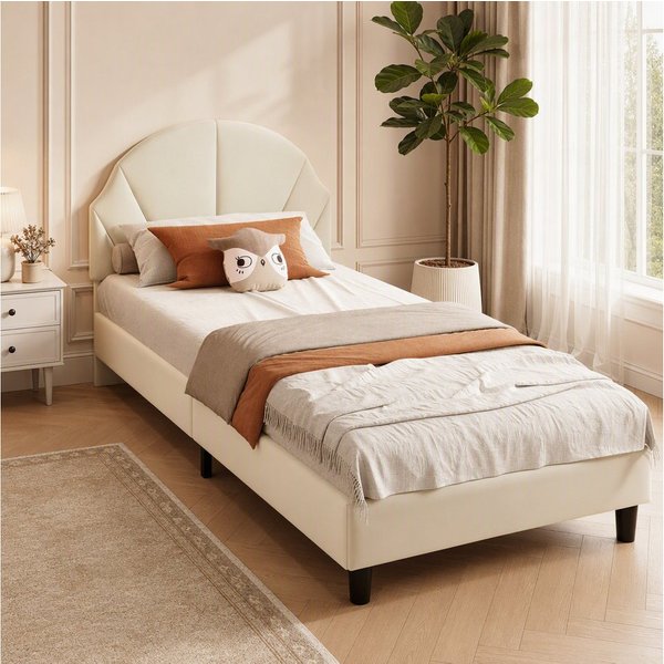 Simurq Einzelbett Kinderbett 90x200, Polsterbett, Samtbett, Jugendbett (1 tlg, ohne Matratze, Mit Lattenrost), Verstellbare Kopfteilhöhe, Komfortables Bettgeste