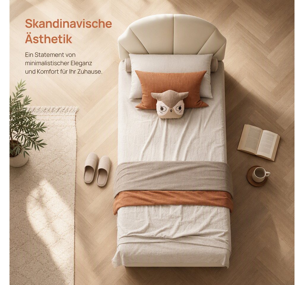 Simurq Einzelbett Kinderbett 90x200, Polsterbett, Samtbett, Jugendbett (1 tlg, ohne Matratze, Mit Lattenrost), Verstellbare Kopfteilhöhe, Komfortables Bettgeste – Bild 2 von 5