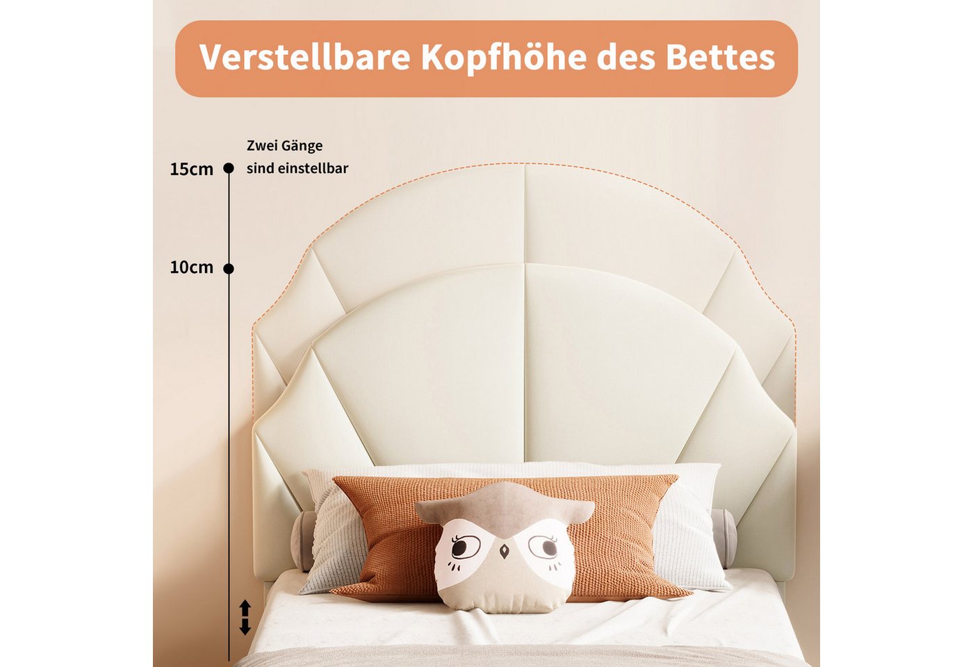 Simurq Einzelbett Kinderbett 90x200, Polsterbett, Samtbett, Jugendbett (1 tlg, ohne Matratze, Mit Lattenrost), Verstellbare Kopfteilhöhe, Komfortables Bettgeste – Bild 5 von 5