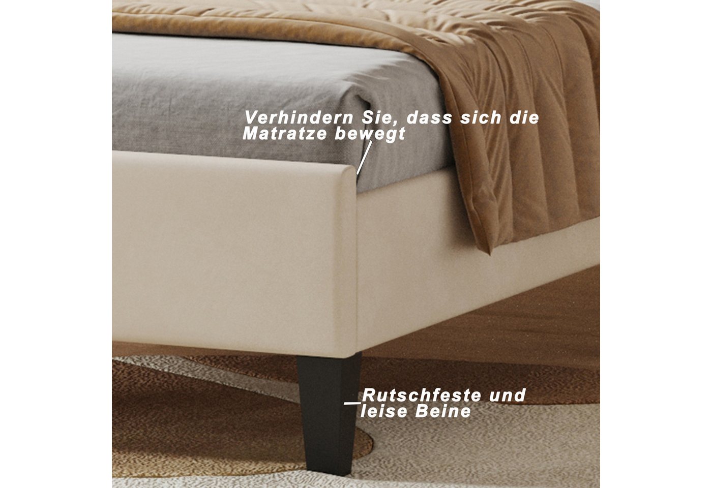 Simurq Einzelbett Polsterbett 90x200, Jugendbett, Einzelbett, Bettgestell, Gästebett, Mit Lattenrost, Blütenblattförmiges Kopfteil, Samt – Bild 3 von 5