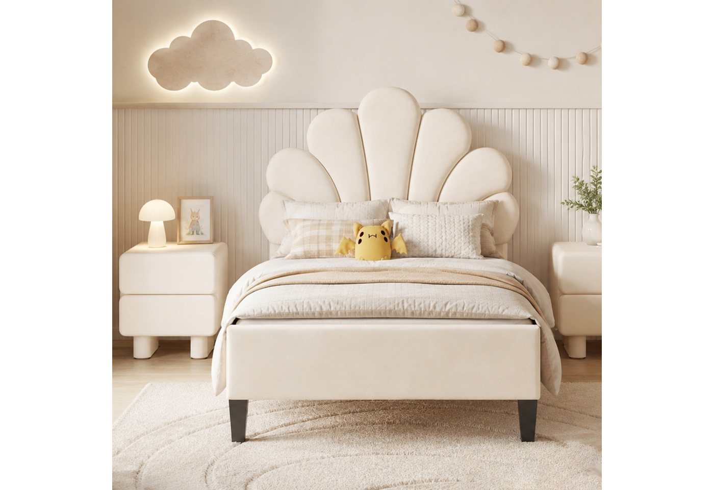 Simurq Einzelbett Polsterbett Samt Einzelbett mit gepolstertem, Jugendbett Bettgestell (Einzelbett), 90x200 cm aus Samt, höhenverstellbarem Kopfteil – Bild 2 von 5