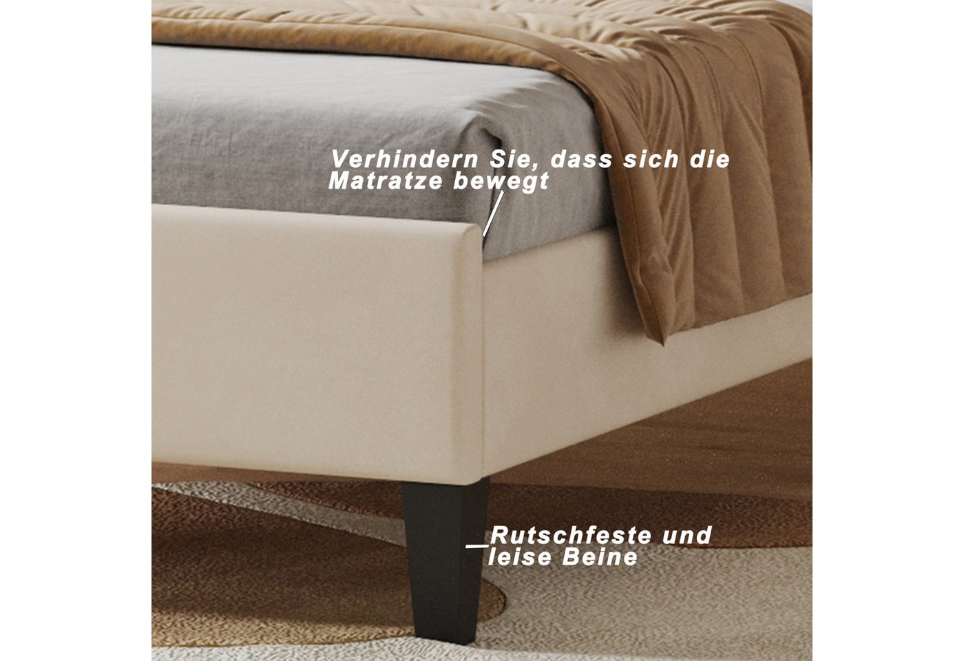 Simurq Einzelbett Polsterbett Samt Einzelbett mit gepolstertem, Jugendbett Bettgestell (Einzelbett), 90x200 cm aus Samt, höhenverstellbarem Kopfteil – Bild 4 von 5