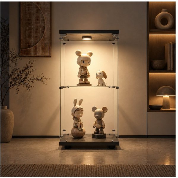 Simurq Glasvitrine mit LED Beleuchtung Standvitrine mit Glastür,Eckvitrine Glas (1-2 Packungen, Vitrinenschrank mit 1 türen,Schloss) Glas vitrine aus Gehärtetes