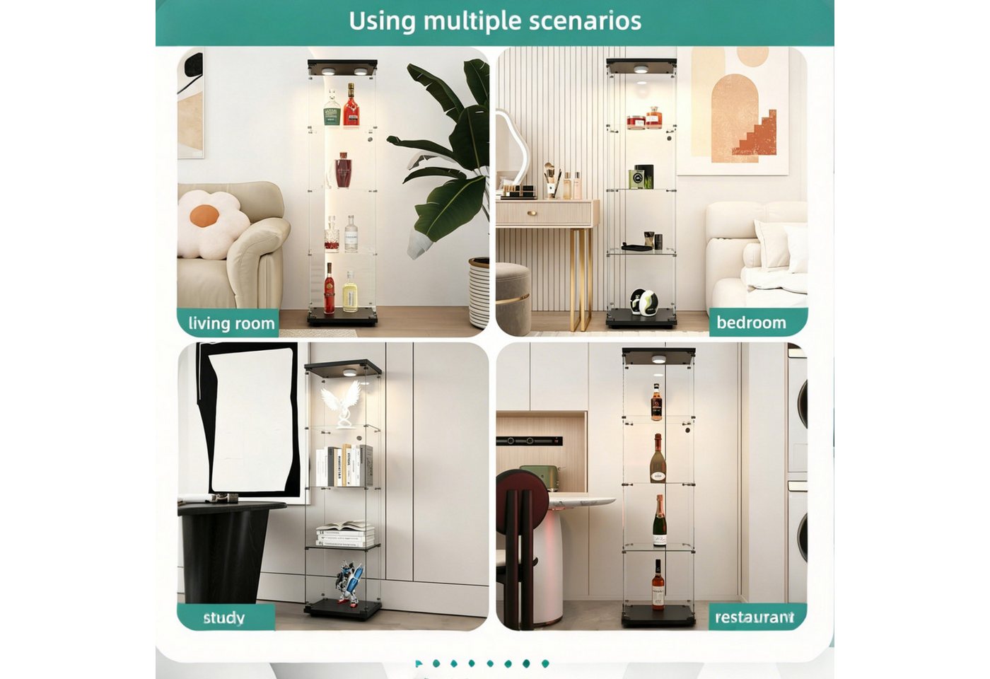 Simurq Glasvitrine mit LED Beleuchtung Standvitrine mit Glastür,Eckvitrine Glas (1-2 Packungen, Vitrinenschrank mit 1 türen,Schloss) Glas vitrine aus Gehärtetes – Bild 3 von 5