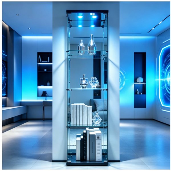 Simurq Glasvitrine mit LED Beleuchtung Standvitrine mit Glastür,Eckvitrine Glas (1-2 Packungen, Vitrinenschrank mit 1 türen,Schloss) Glas vitrine aus Gehärtetes