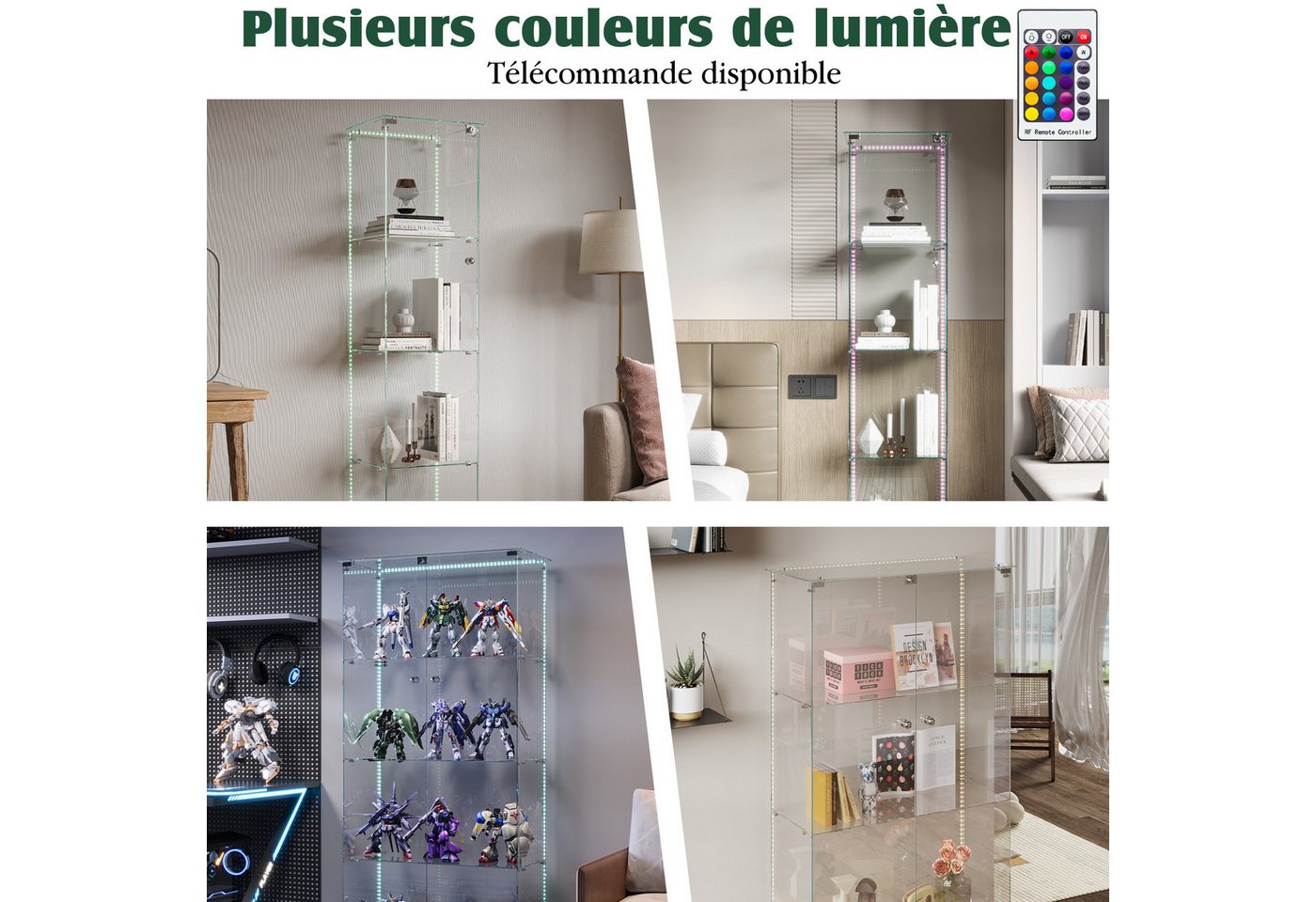 Simurq Glasvitrine Standvitrine mit Glastüren, Vitrine Glas mit LED, Vitrinenschrank (Eckglasanzeigeschrank, Sammlervitrine,Rahmenloses Design) Eckglasanzeigesc – Bild 5 von 5