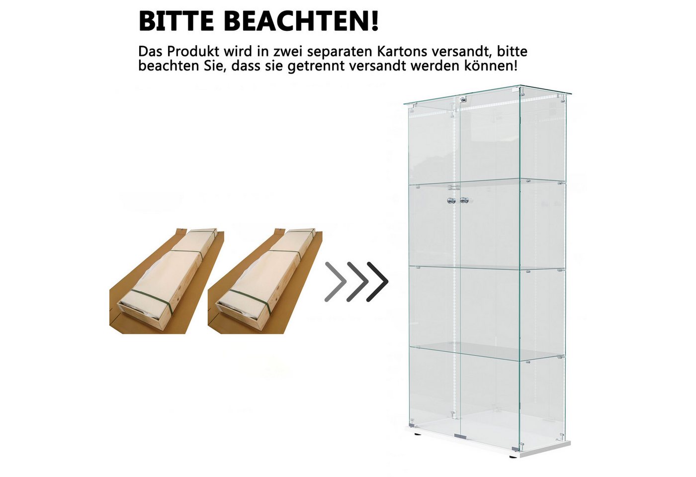 Simurq Glasvitrine Standvitrine mit LED und 2 Glastüren, Vitrinenschrank Glas (4 Ebenen(78,5x35x163 cm), 5 Ebenen(78,5x34,5x186,5 cm), Glasschrank mit 2 Türen,S – Bild 5 von 5