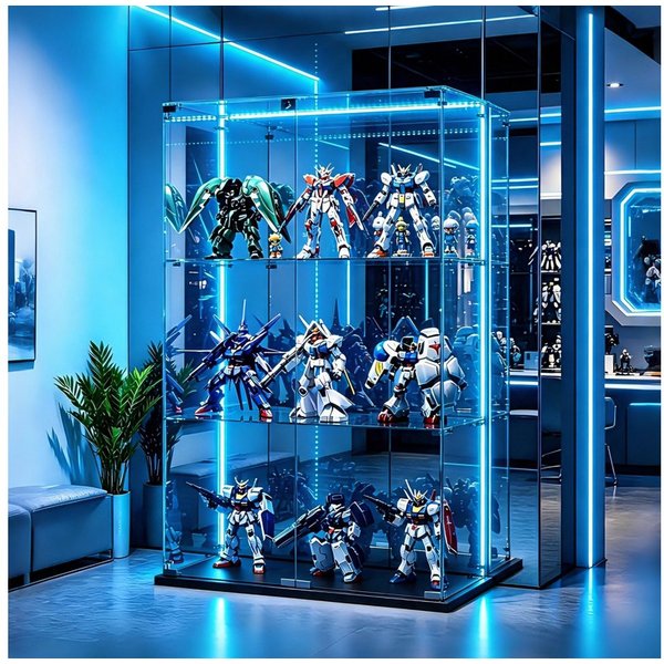 Simurq Glasvitrine Standvitrinen mit LED Beleuchtung Vitrinenschrank mit Glastür Sammlervitrine aus gehärtetes Glas,Modernes rahmenloses Design