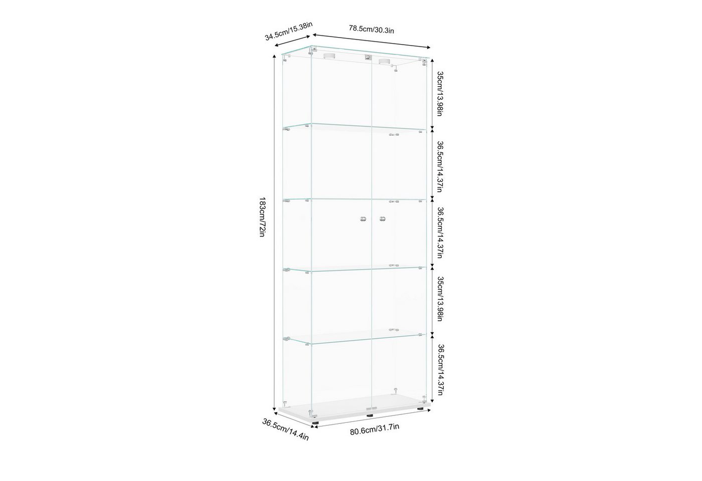 Simurq Glasvitrine Standvitrinen mit LED Beleuchtung Vitrinenschrank mit Glastür Sammlervitrine aus gehärtetes Glas,Modernes rahmenloses Design – Bild 2 von 5