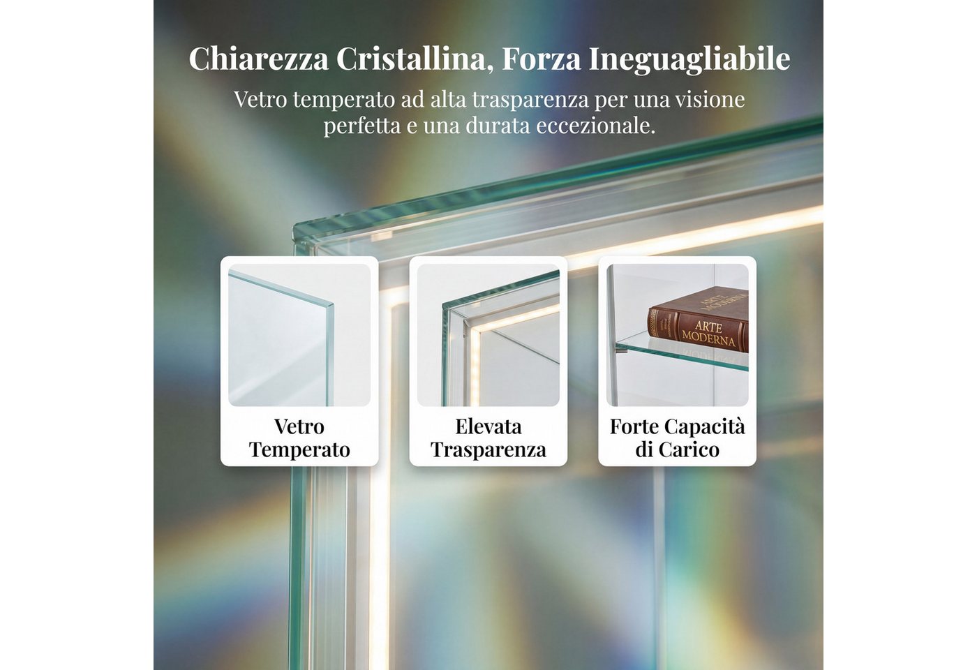 Simurq Glasvitrine Standvitrinen mit LED Beleuchtung Vitrinenschrank mit Glastür Sammlervitrine aus gehärtetes Glas,Modernes rahmenloses Design – Bild 3 von 5