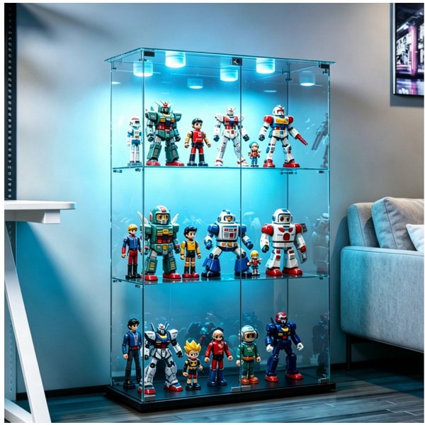 Simurq Glasvitrine Standvitrinen mit LED Beleuchtung Vitrinenschrank mit Glastür (glas vitrine mit 2 Glastür und 3 Lagen,Schloss,Kippsicherung) Sammlervitrine a