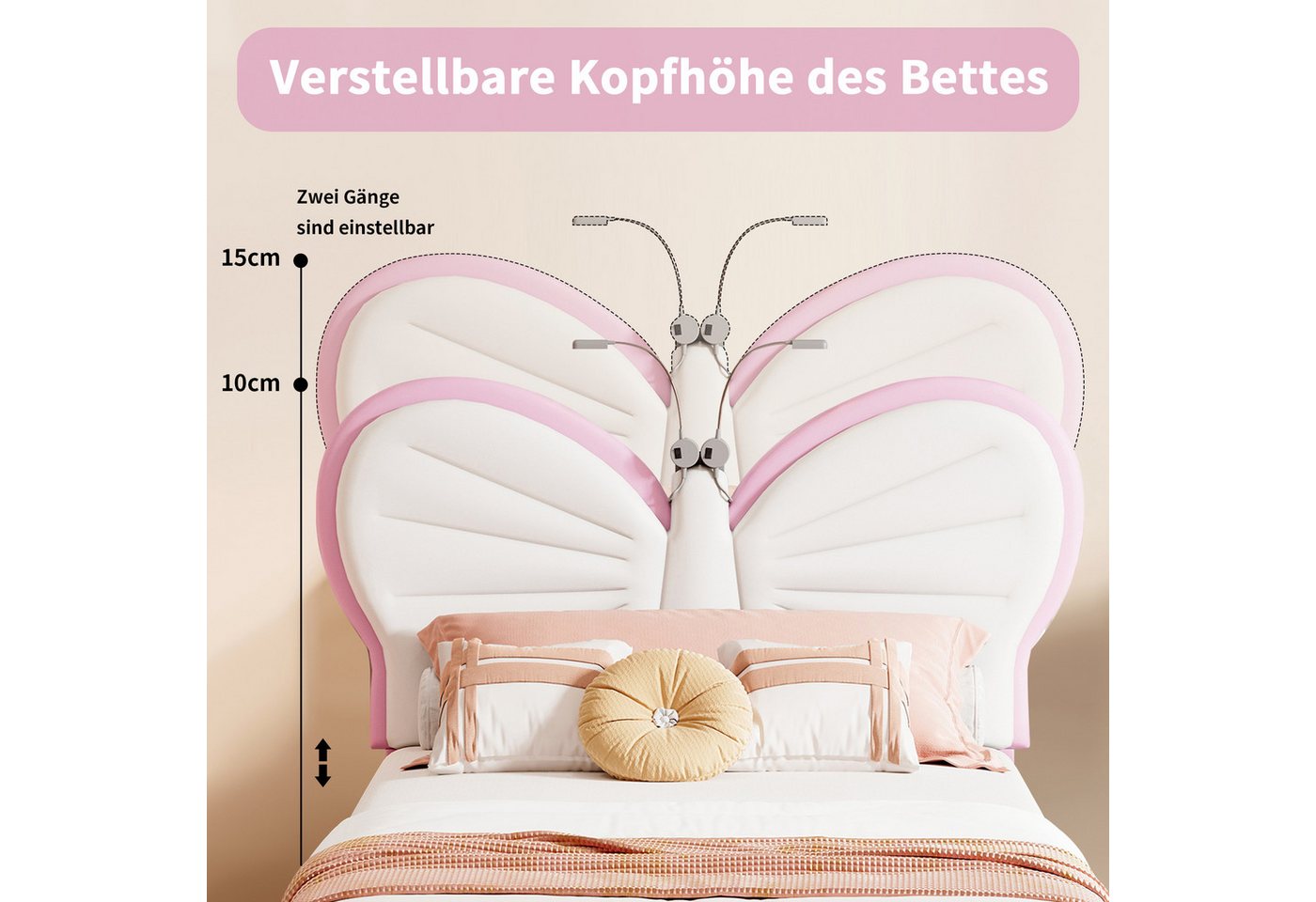 Simurq Kinderbett Einzelbett mit LED-Beleuchtung, Polsterbett, Jugendbett, Bettgestell, Bettgestell 90x190, Mit Lattenrost, Verstellbares Kopfteil, Samt+PU – Bild 3 von 5
