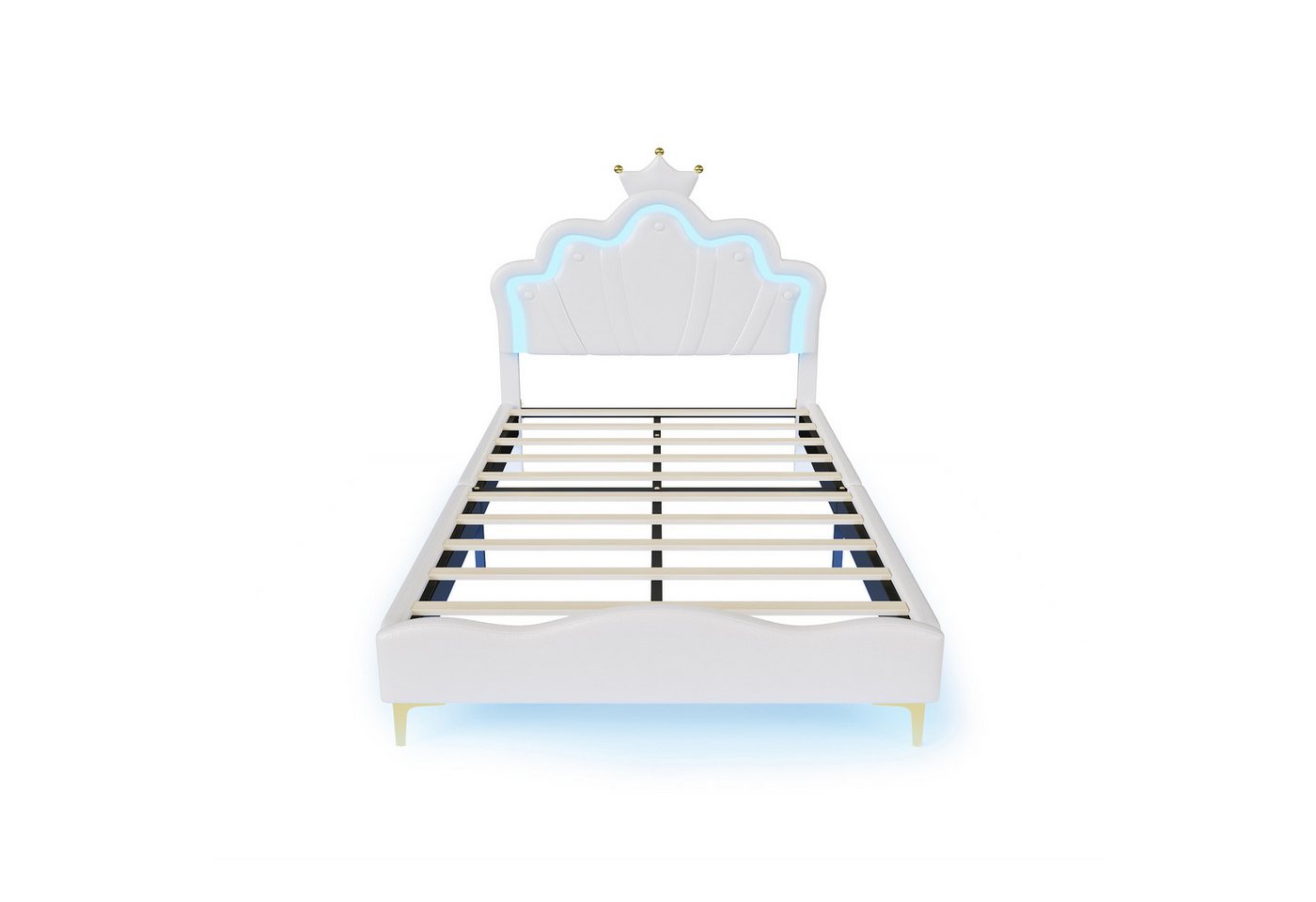 Simurq Kinderbett Mädchenbett 140x190 cm mit LED Verstellbares-Kopfteil in Kronenform (Versand in 2 Paketen, Jugendbett Gästebett für kinder/Erwachsenen,ohne Ma – Bild 4 von 5