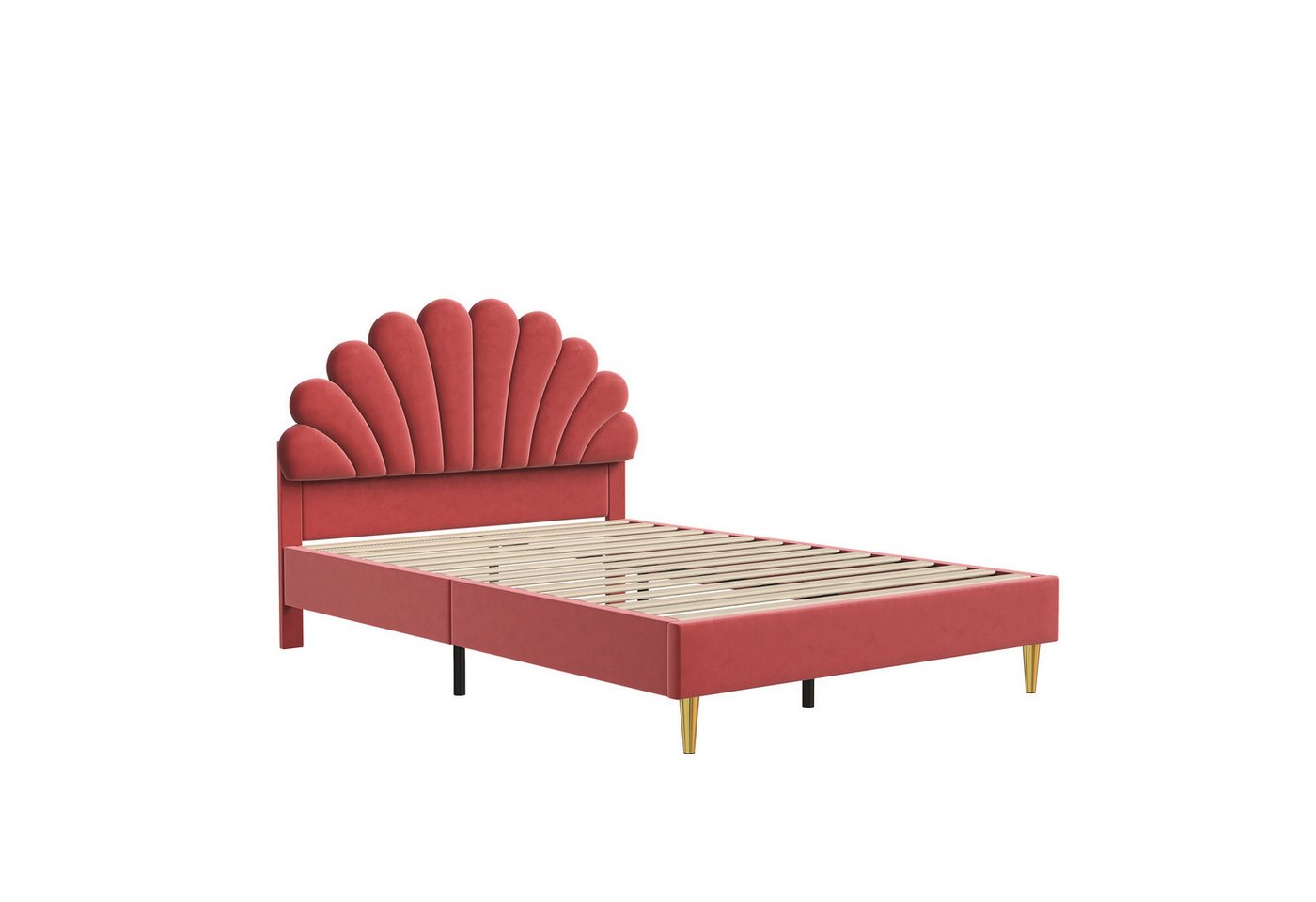 Simurq Polsterbett Polsterbett 140x200,Doppelbett,Jugendbett,Doppelbettgestell,Rotwein (140x200cm Bett Doppelbett mit Blütenblattform Prinzessinnenbett), Jugend – Bild 5 von 5