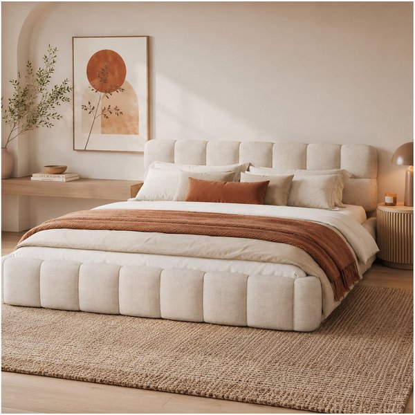 Simurq Polsterbett Bubble Bett 140x200 cm Doppelbett Jugendbett Flachbett Mit Lattenrost (Ohne Matratze), mit gepolstertem Kopfteil, wahlweise in 2 GröBen und 2