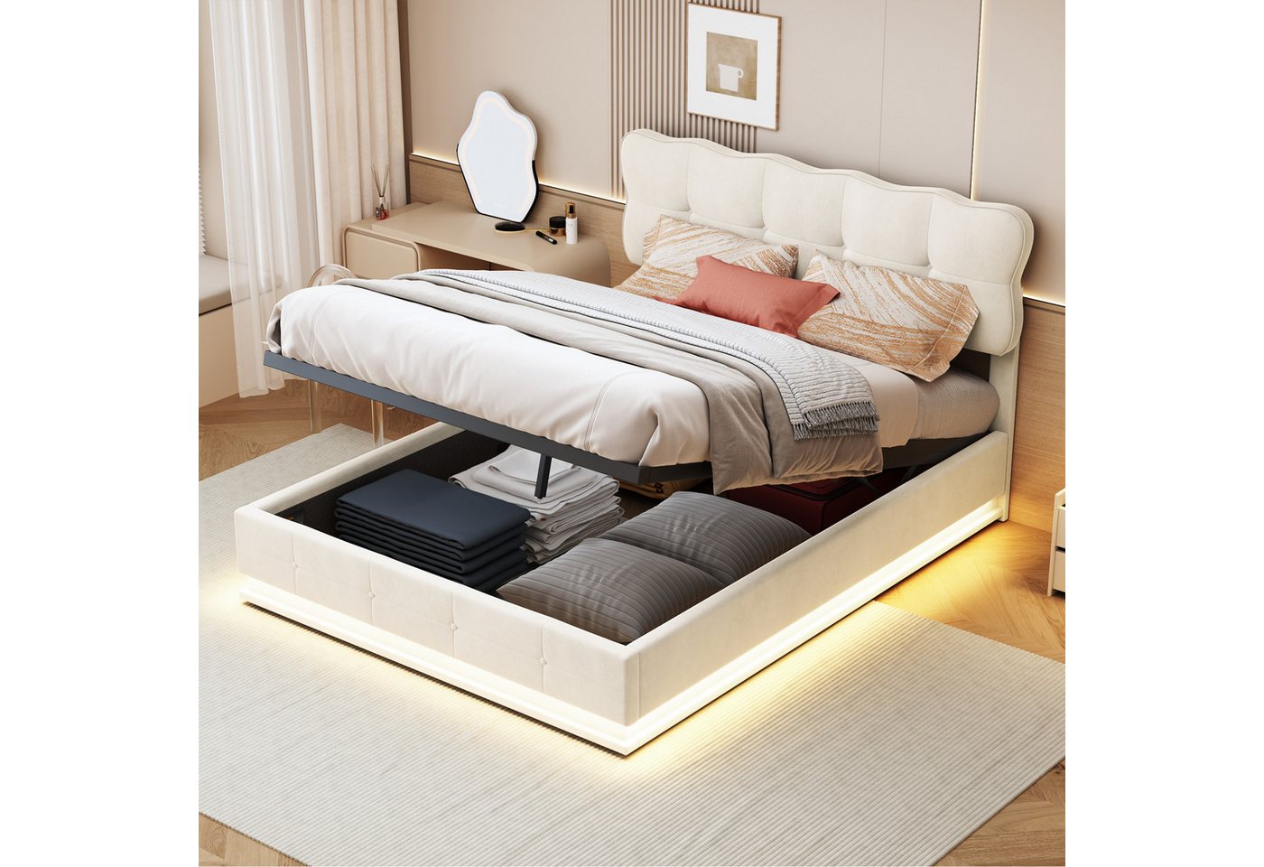 Simurq Polsterbett Doppelbett 140x200 cm,Boxspringbett,Polsterbett,Stauraumbett,Beige (Boxspringbett 140x200,Bettgestell,Hydraulisch Stauraumbett 140×200cm), 14 – Bild 2 von 5