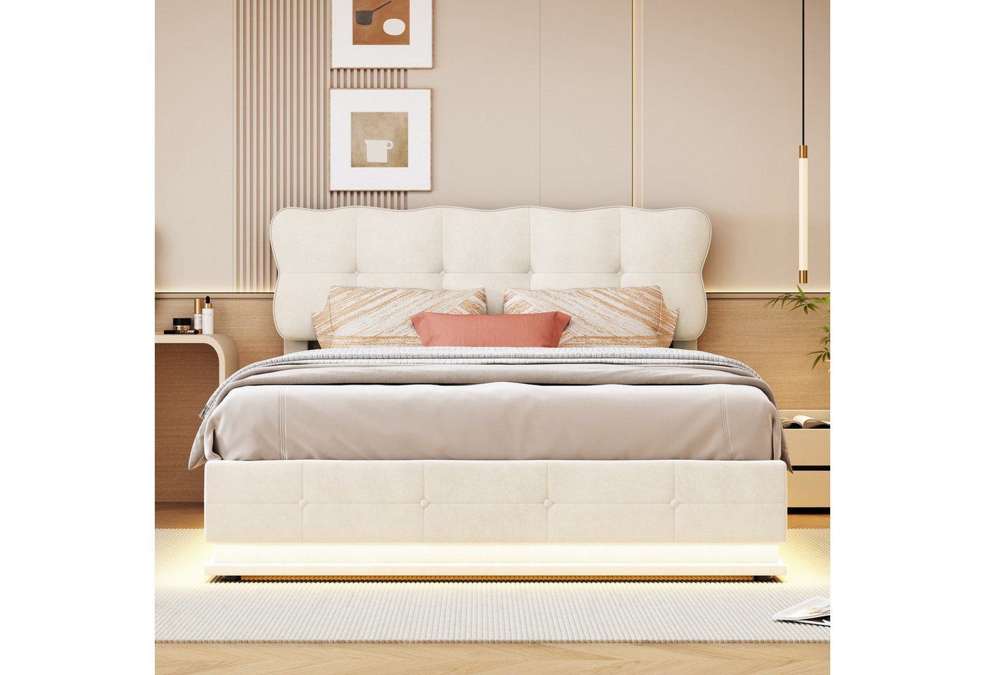 Simurq Polsterbett Doppelbett 140x200 cm,Boxspringbett,Polsterbett,Stauraumbett,Beige (Boxspringbett 140x200,Bettgestell,Hydraulisch Stauraumbett 140×200cm), 14 – Bild 3 von 5