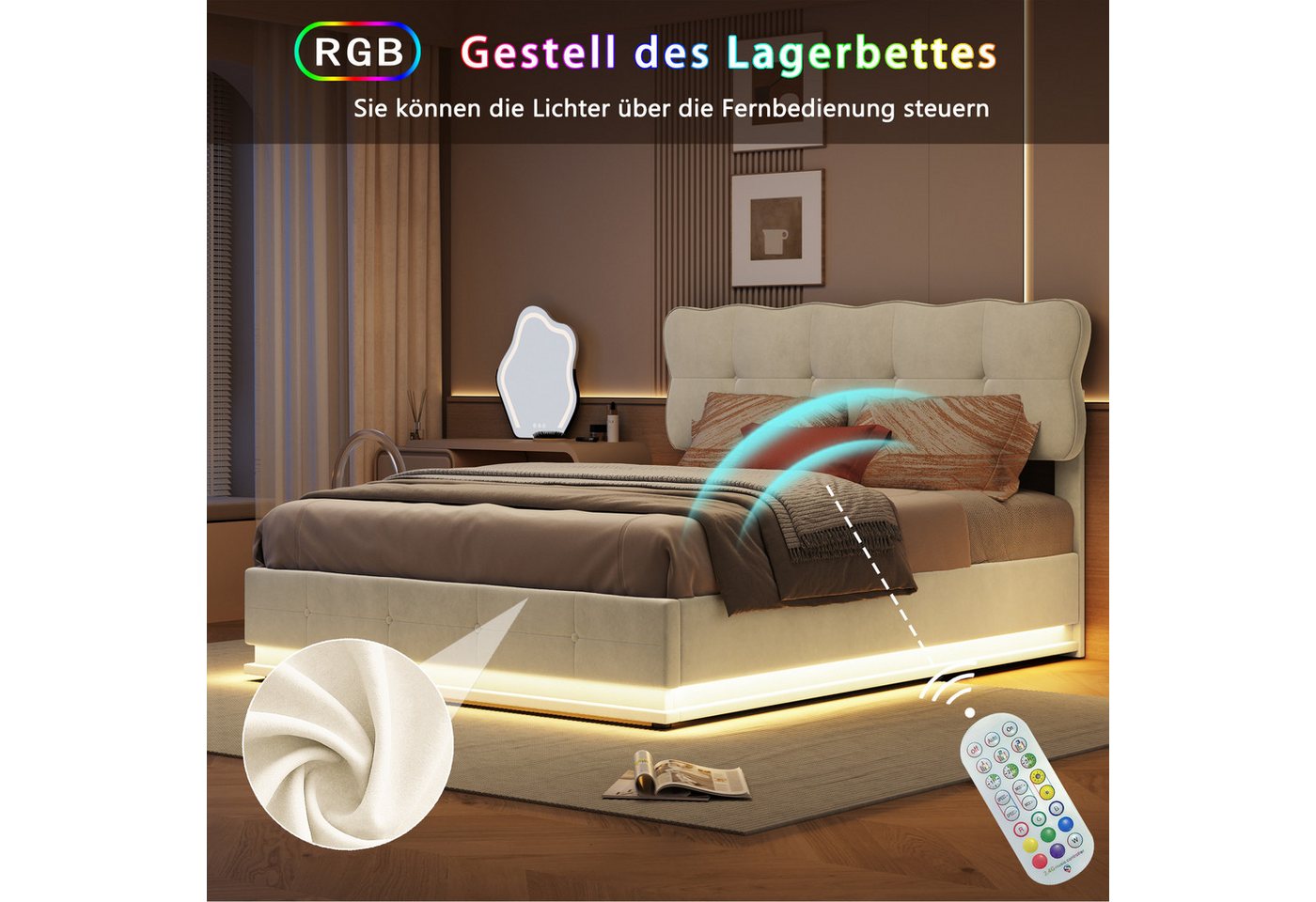 Simurq Polsterbett Doppelbett 140x200 cm,Boxspringbett,Polsterbett,Stauraumbett,Beige (Boxspringbett 140x200,Bettgestell,Hydraulisch Stauraumbett 140×200cm), 14 – Bild 5 von 5