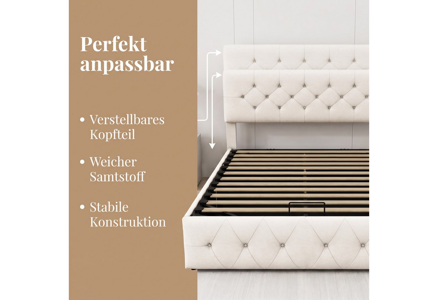 Simurq Polsterbett Doppelbett mit Bettkasten,Polsterbett Stauraumbett,Hydraulisches Bett (Funktionsbett mit Staufächer 140x200 cm Ohne Matratze), Bettgestell mi – Bild 3 von 5