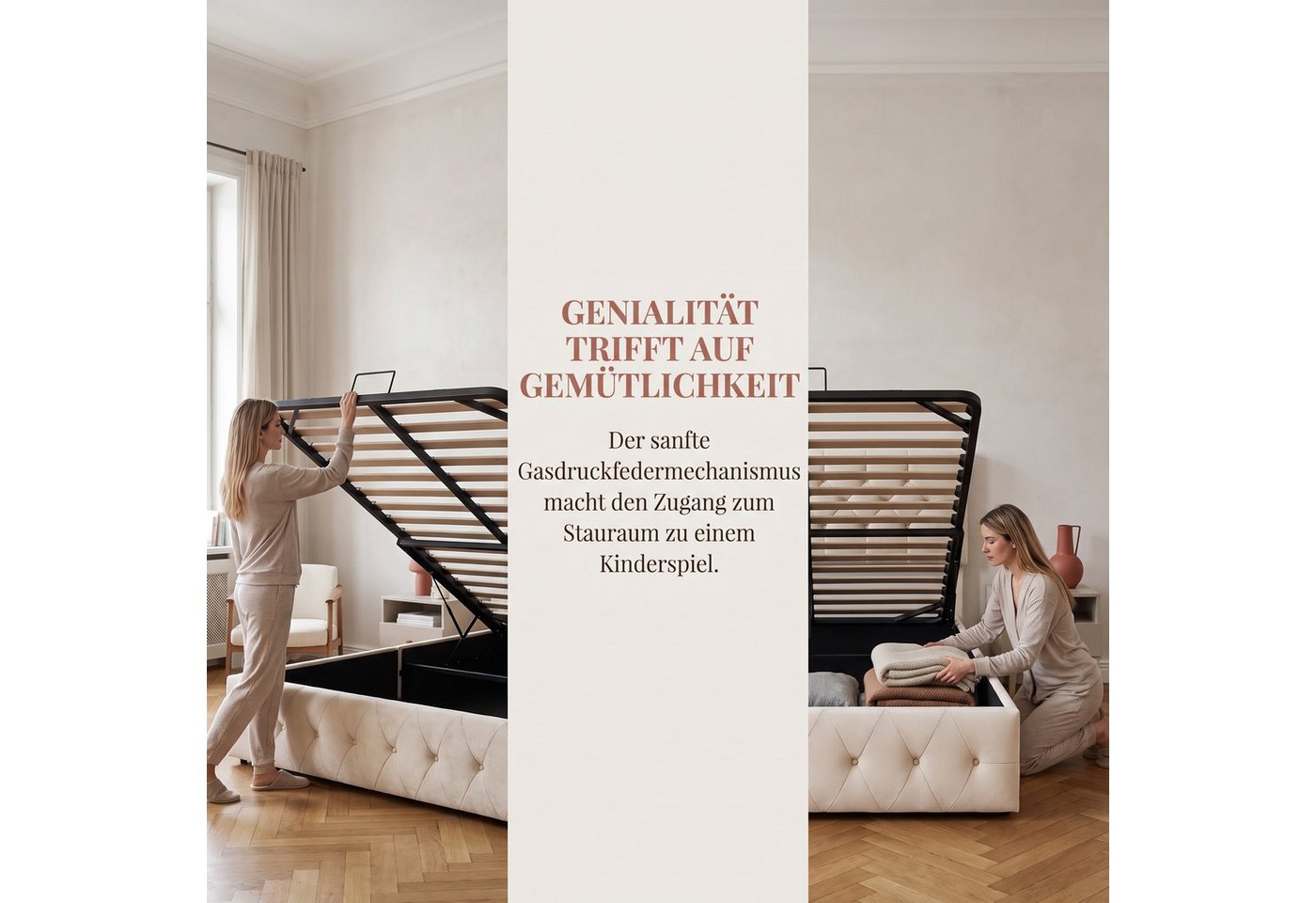 Simurq Polsterbett Doppelbett mit Bettkasten,Polsterbett Stauraumbett,Hydraulisches Bett (Funktionsbett mit Staufächer 140x200 cm Ohne Matratze), Bettgestell mi – Bild 5 von 5
