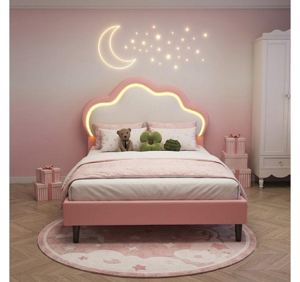 Simurq Polsterbett Kinderbetten,Polsterbetten,Einzelbetten,Jugendbett,90x200 cm (inkl. Lattenrost, Ohne Matratze, mit Kopfteil), mit Lattenrost,mit LED,90x200 c – Bild 2 von 5