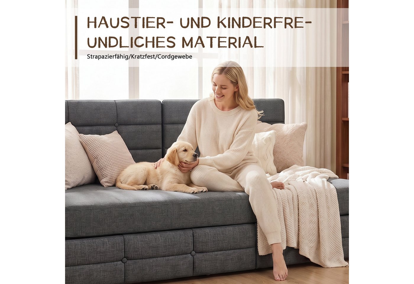 Simurq Polsterbett Schlafsofa 140x200,L-Form Daybett Jugendbett Tagesbett,Gästebett (LED-Beleuchtung & Ladestation, Gästebett Bettgestell mit Lattenrost), L-för – Bild 3 von 5