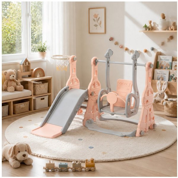 Simurq Rutsche Kinderrutsche 4 in 1 Mit Rutsche,Schaukel,Klettergerüst,Basketballkorb, (kinderrutsche Outdoor, Kinder Rutsche), Kinderrutsche Outdoor Indoor, Fr